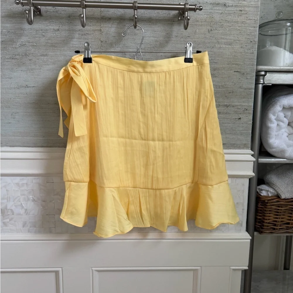 NWT new medium Anthropologie Maeve ruffle mini skirt yellow wrap tie